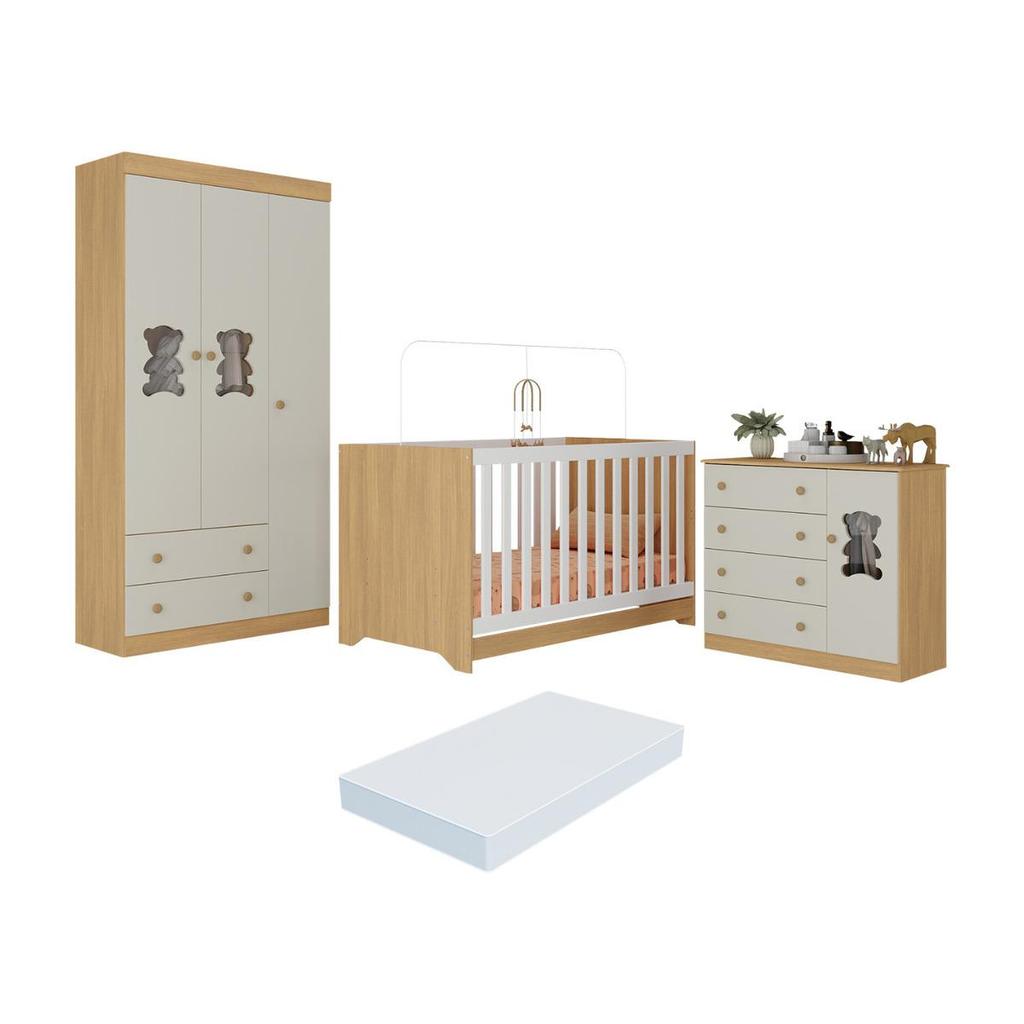 Quarto de Bebê Completo com Berço Americano 3 em 1 Colchão Incluso Teddy Multimóveis MP4668 em Oferta na Shopee