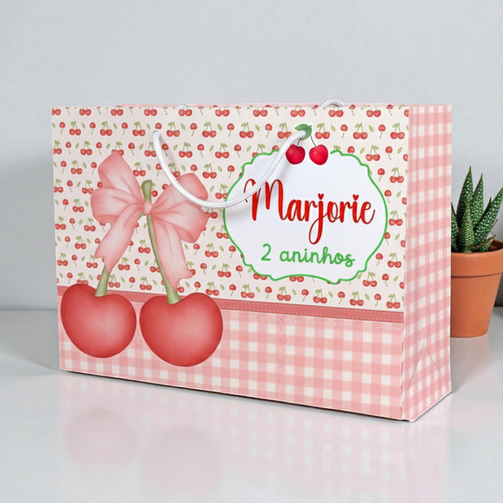 SACOLINHA CEREJINHA  ROSA Personalizado | Sacolinha | Lembrancinha | Mimos | Aniversário CEREJA