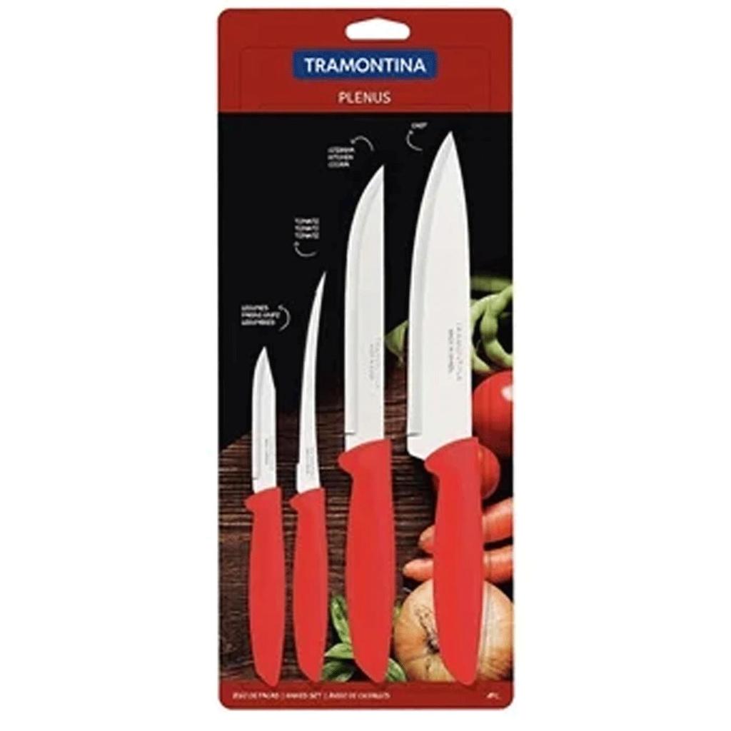 Faca Cozinha Plenus Conjunto Cabo Vermelho 4 Peças