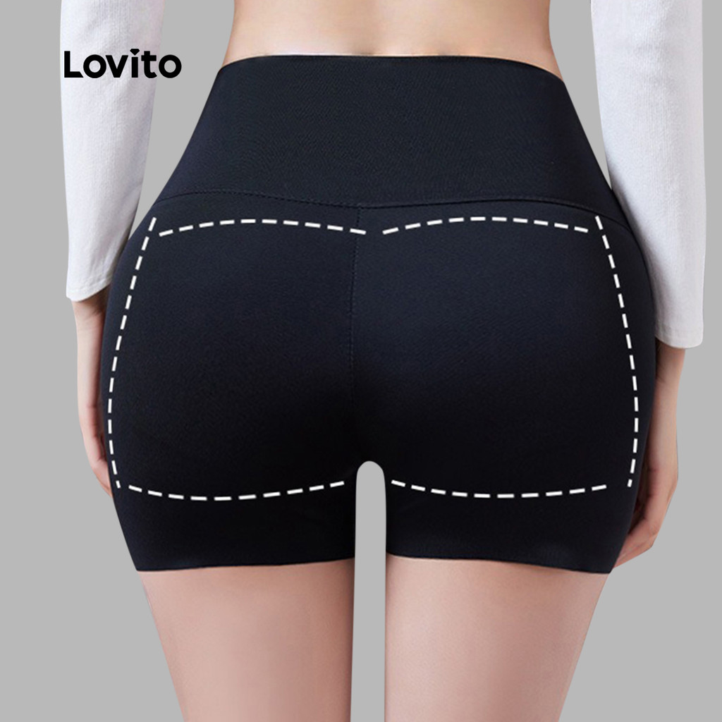 Detalhes do Lovito Shorts esportivos cintura bunda de pêssego levantamento controle de barriga modelagem treino mulheres LNE116X053