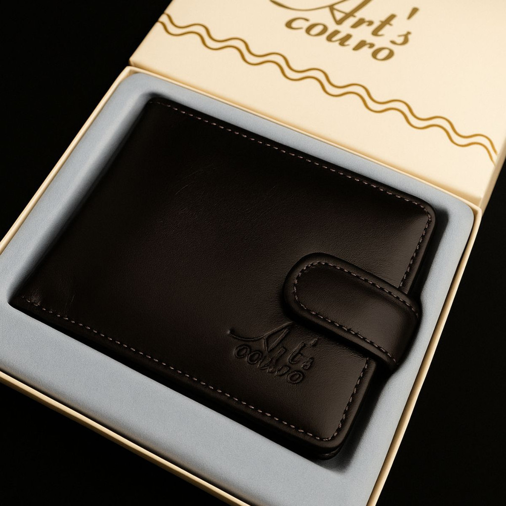 Carteira Masculina Premium em Couro Legítimo Primeira Linha Botão Fecho De Pressão porta cartão dinheiro cheque