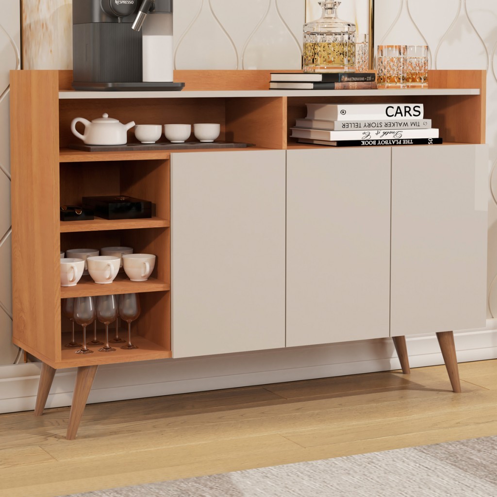 Balcão Buffet Corsa 3 Portas 3 Prateleiras Nature/Off White - Pnr Móveis em Oferta na Shopee