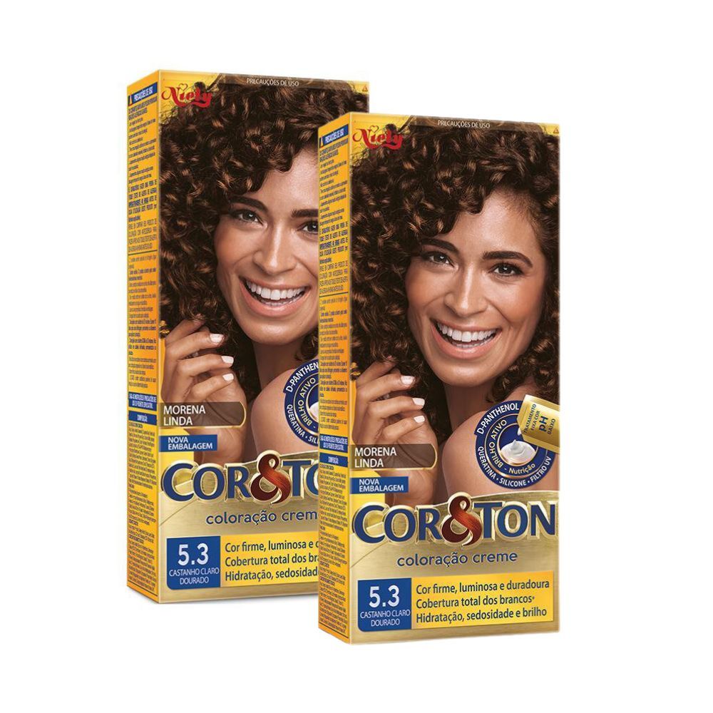 Kit 2 Coloração Niely Cor&Ton Castanho Claro Dourado 5.3 em Oferta na Shopee