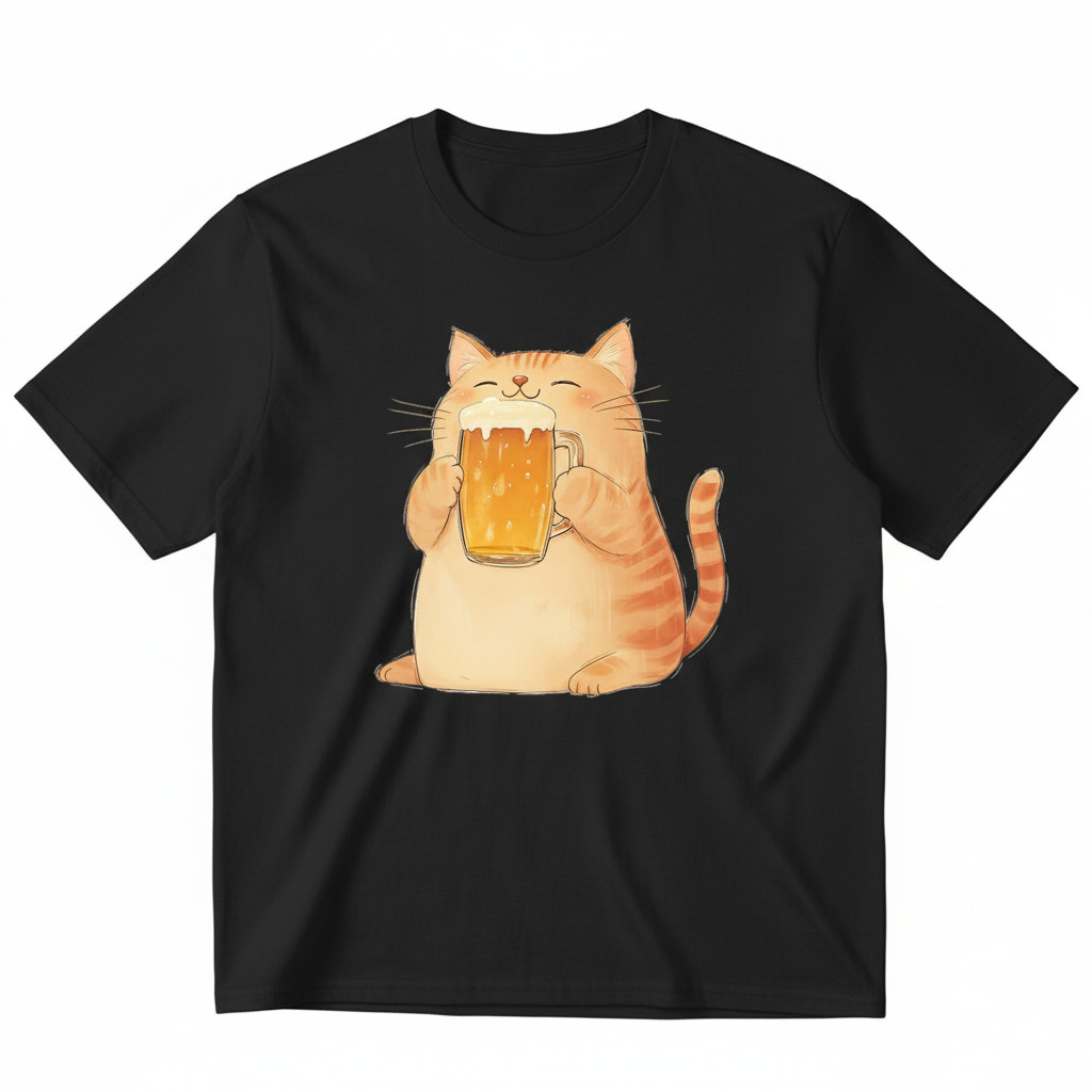 Camiseta Unissex Gato Cerveja Fofinho Engraçado Brincalhão Estampada Confortavel Divertida Fofa Casual