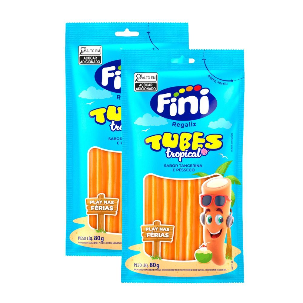 Kit 2 Balas Fini Tubes Tropical Sabor Tangerina e Pêssego 80g