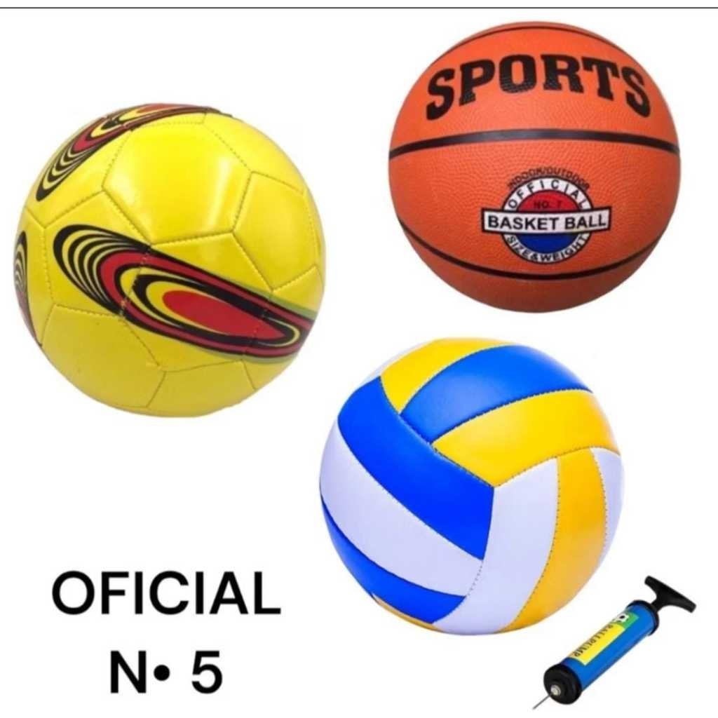 Kit Bola Futebol Vôlei Basquete + Bomba – Bolas Esportivas Praia Quadra Campo Futsal