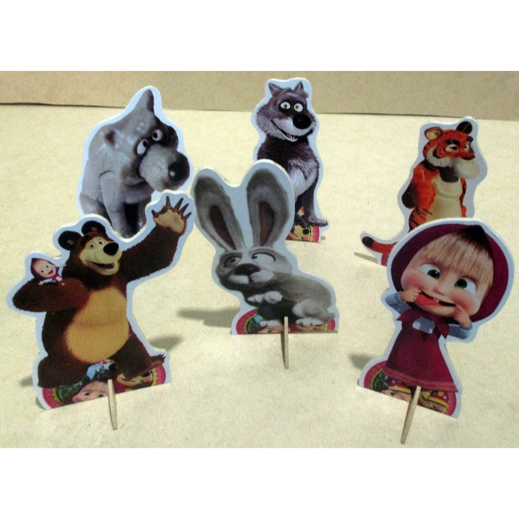 Kit 6 Display de Festa Macha e o Urso  15 a 18 cm decoração centro de mesa totem em MDF