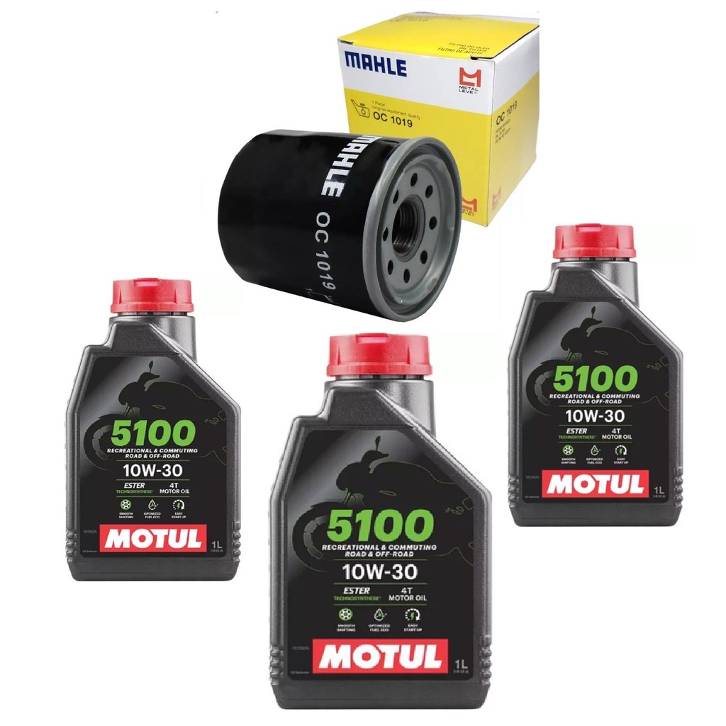 Kit 3 Óleos Motul 5100 10W30 4T 1L + 1 Filtro Mahle CB 500F 2014 a 2017 CB 500x 2014 a 2018 CBR 500 2013 a 2018