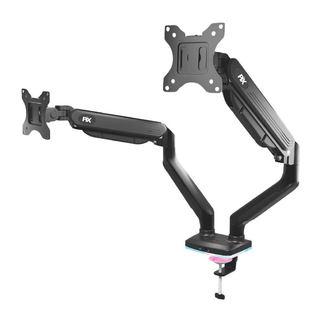 Suporte 2 Monitores Rgb Gamer Pistão Gás Articulado 17 A 35
