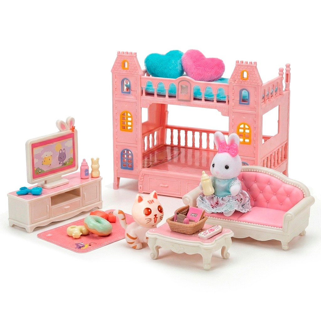 Quarto E Sala De Estar Casinha Feliz Com Bonecos E Mobília ZP01364 - Zoop Toys em Oferta na Shopee