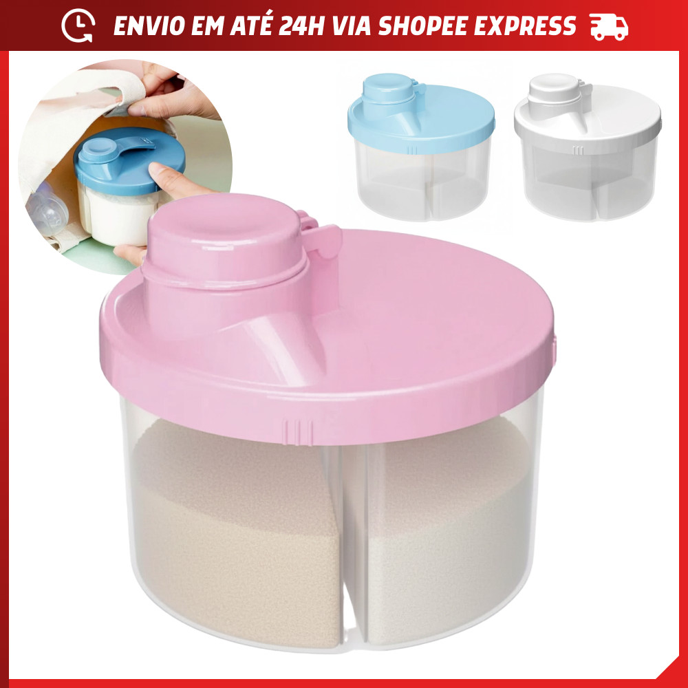 Porta Leite Em Pó 3 Divisórias De 90 ML Cada Tampa Vedante Com Bico Dosador Total 280ml BPA Free em Oferta na Shopee
