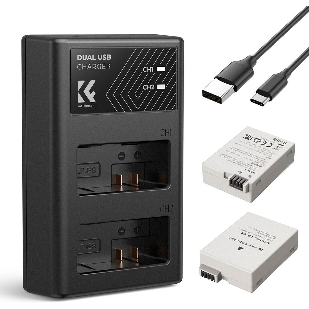Carregador De Bateria Duplo Lp-e8 Dual Slot K&f Concept Para Canon Eos