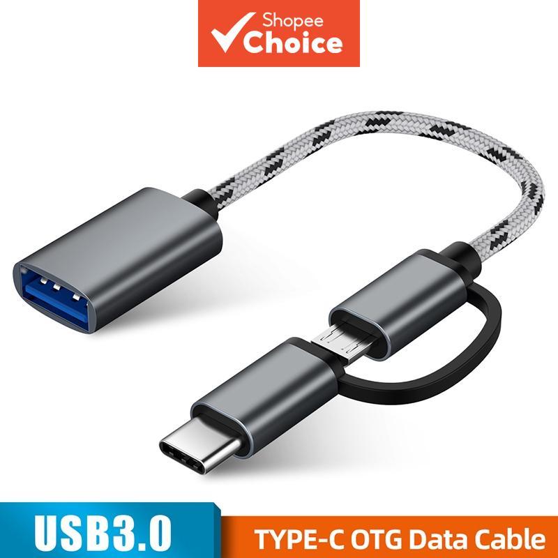 Cabo USB 3.0 OTG 2 Em 1 Adaptador De Carregamento Micro Tipo C Trançado De Nylon