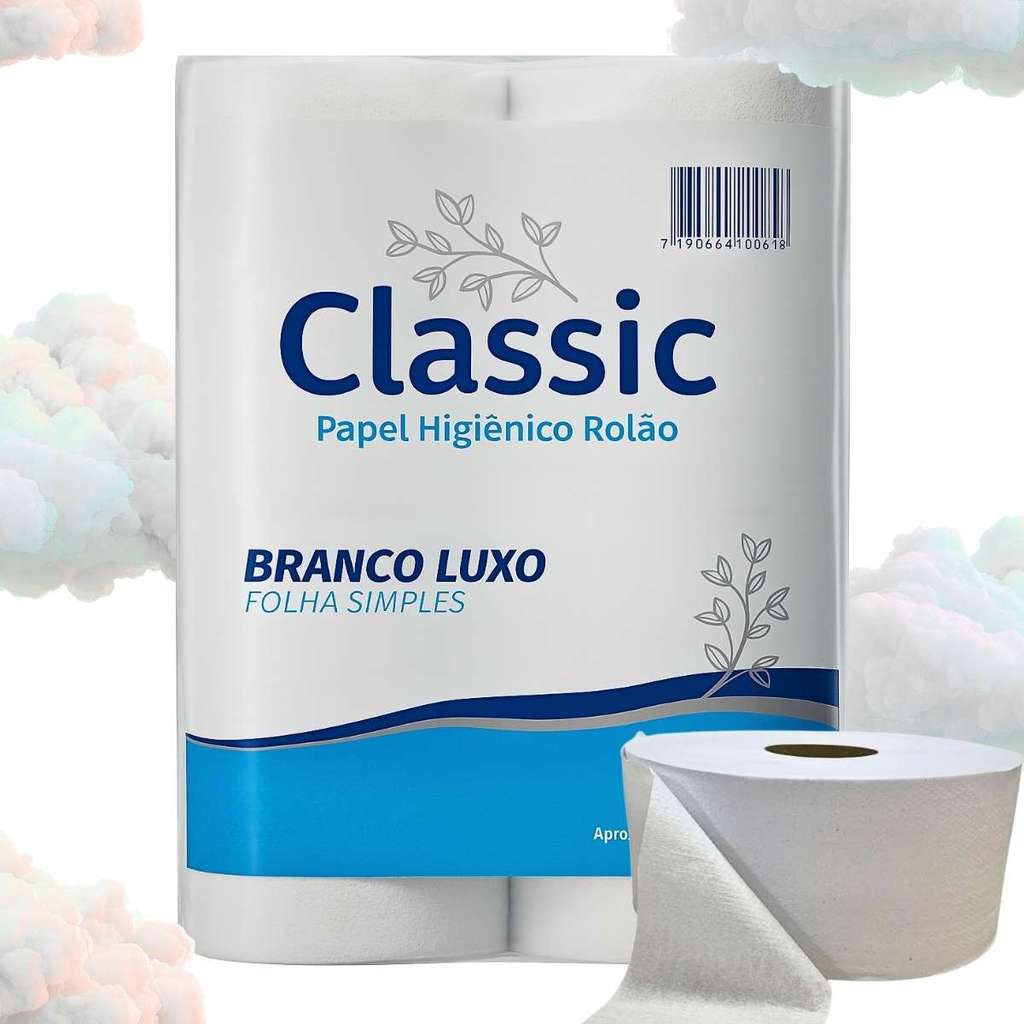 Papel Higiênico Rolão Classic Branco Luxo Alto Rendimento Pacote 8 Rolos