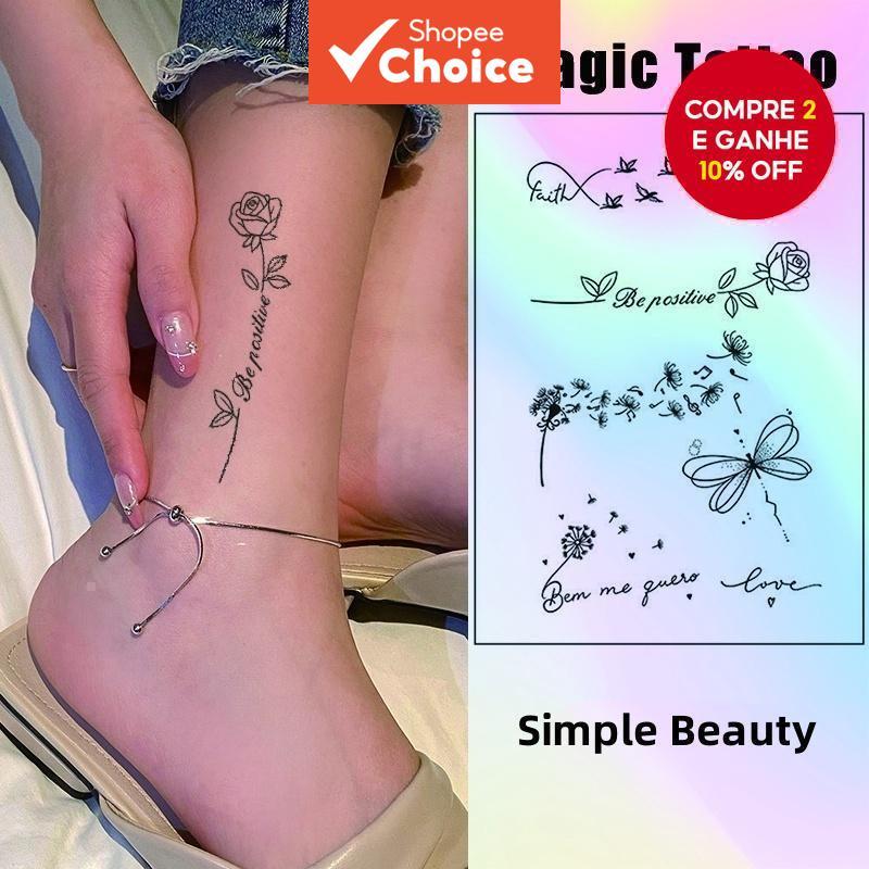 Adesivos de Tatuagem Temporária à Prova d'Água para Mulheres e Meninas com Design Floral de Borboleta.