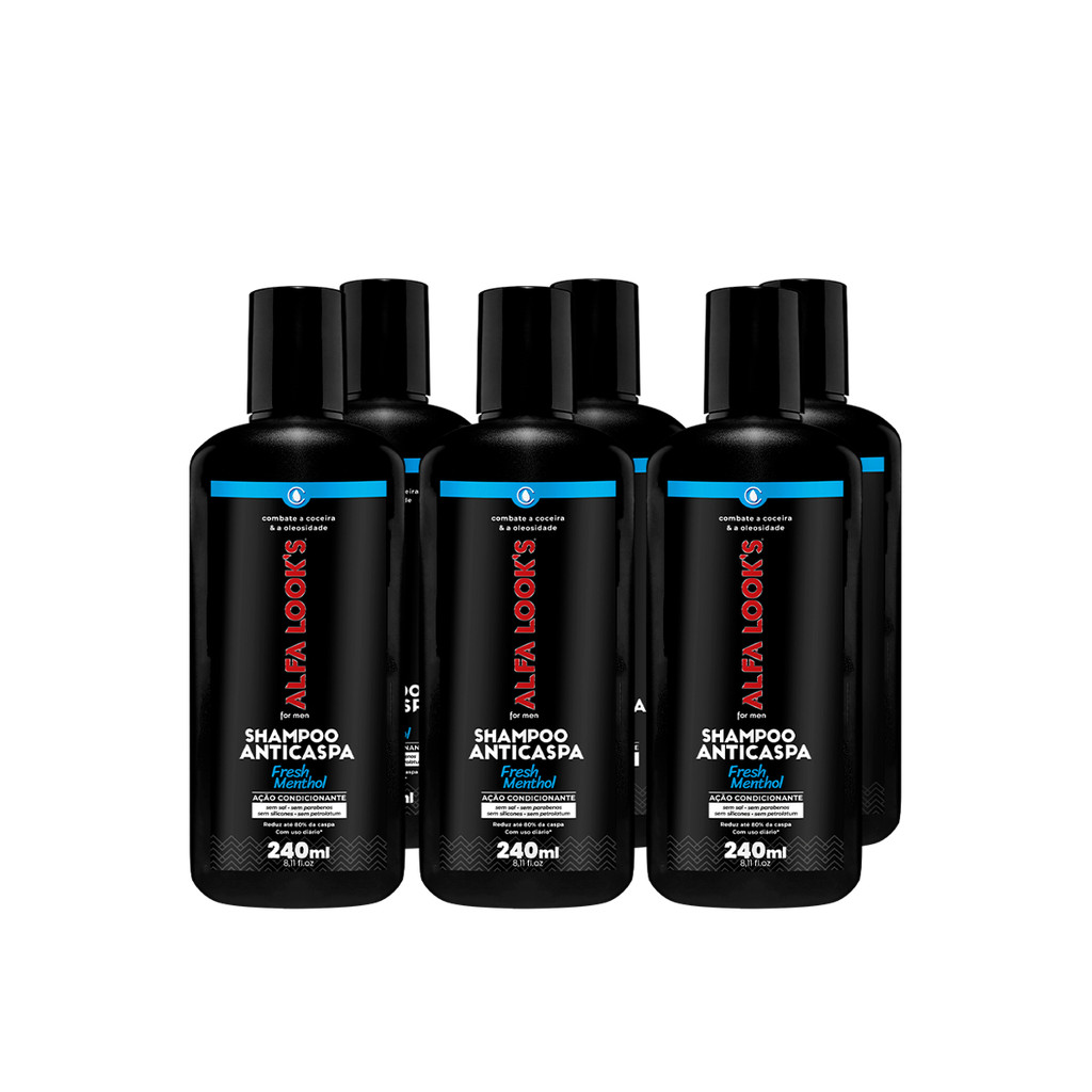 SHAMPOO ANTI CASPA FRESH MENTHOL 240ML ALFA LOOK'S - 6 UN