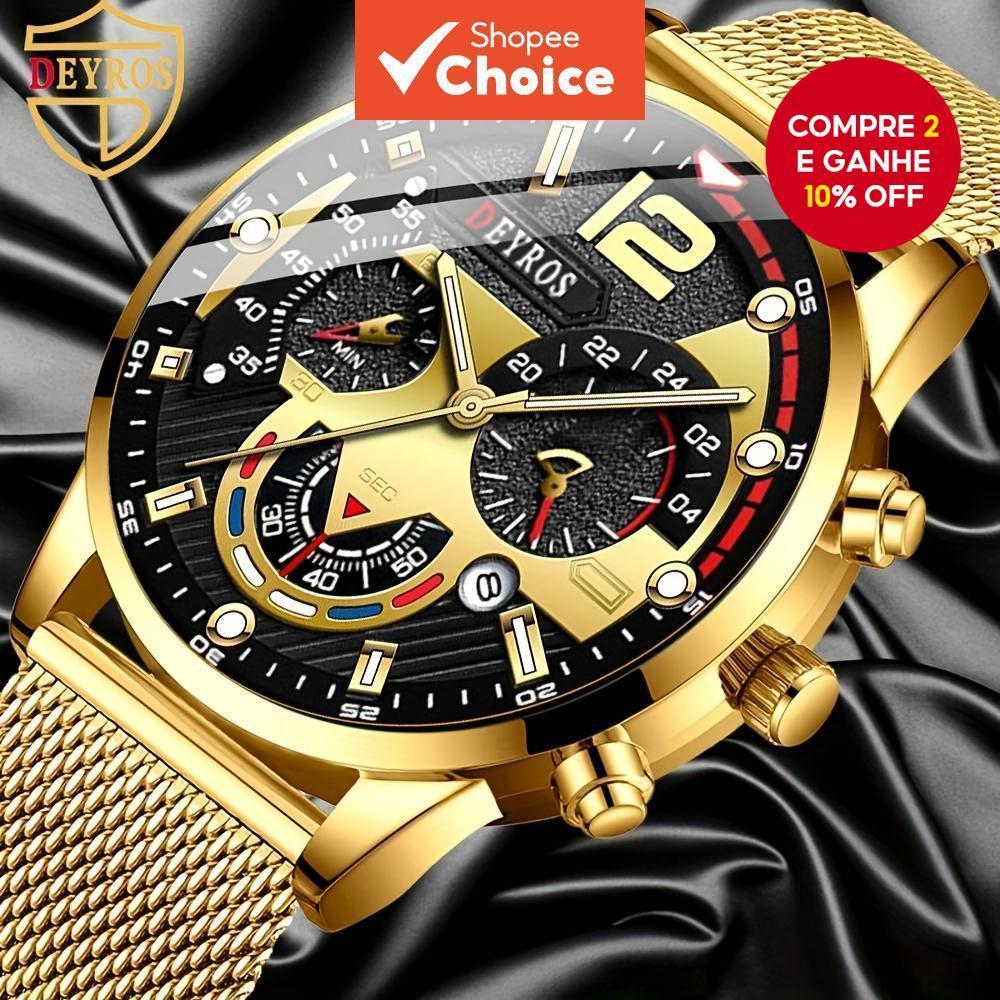 DEYROS Calendário Masculino Relógio De Moda Quartzo