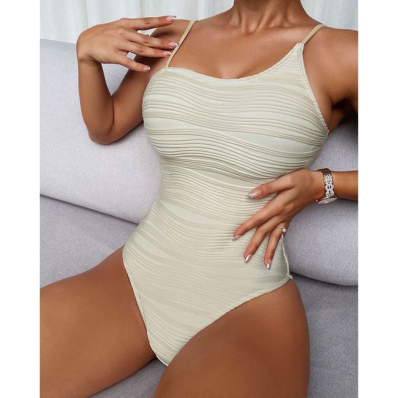 Maiô de uma peça feminino tecido plissado biquíni praia maiô de primavera quente em Oferta na Shopee