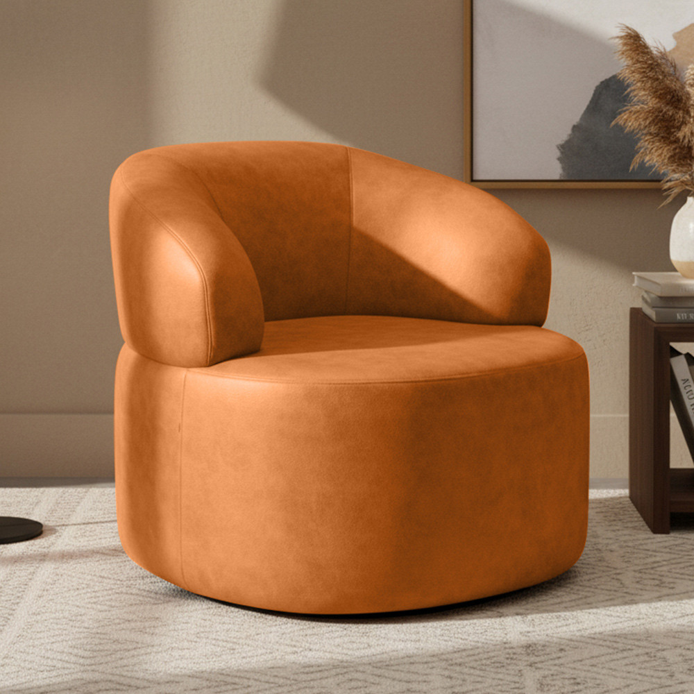 Poltrona Giratória Orgânica Para Sala de Estar Living Helena L02 Couríssimo Canela - Lyam Decor