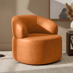 Poltrona Giratória Orgânica Para Sala de Estar Living Helena L02 Couríssimo Canela - Lyam Decor
