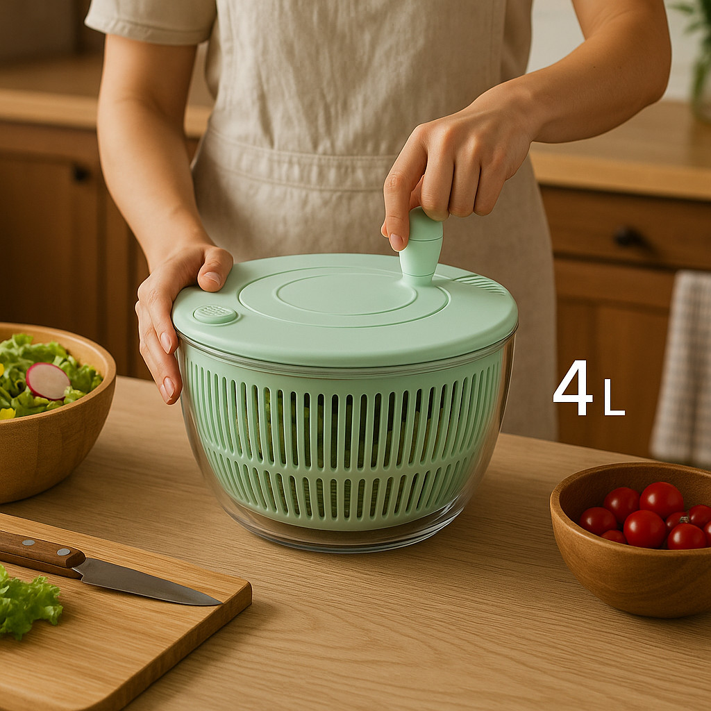 Secador de Salada Manual 4L – Centrífuga Rápida p/ Verduras, Frutas e Legumes – Cozinha Prática e Sem Esforço