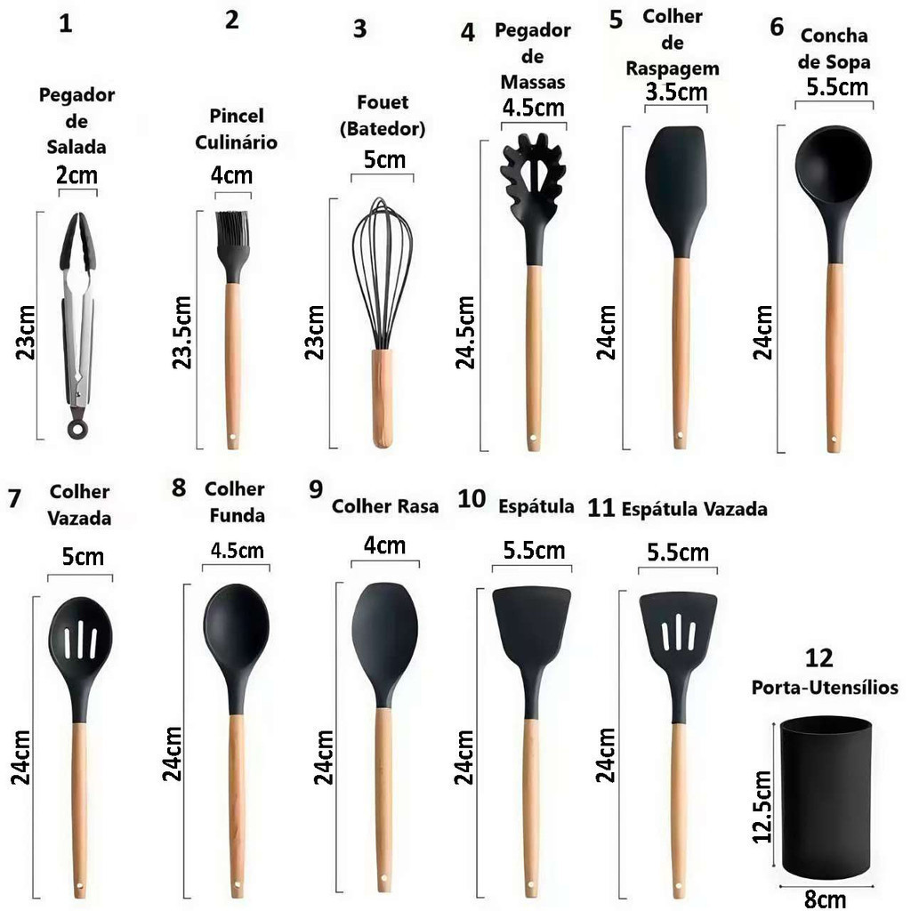 Jogo Completo de Utensílios de Cozinha de Silicone  Itens Essenciais para sua Casa KITC/12 yihan