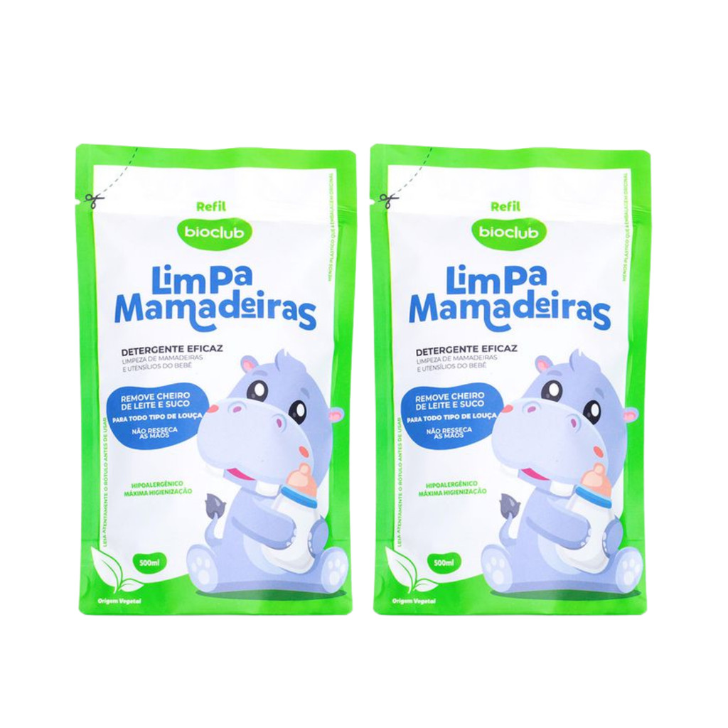Kit 2 Refil Limpa Mamadeiras Bebe Detergente 500ml Bioclub
