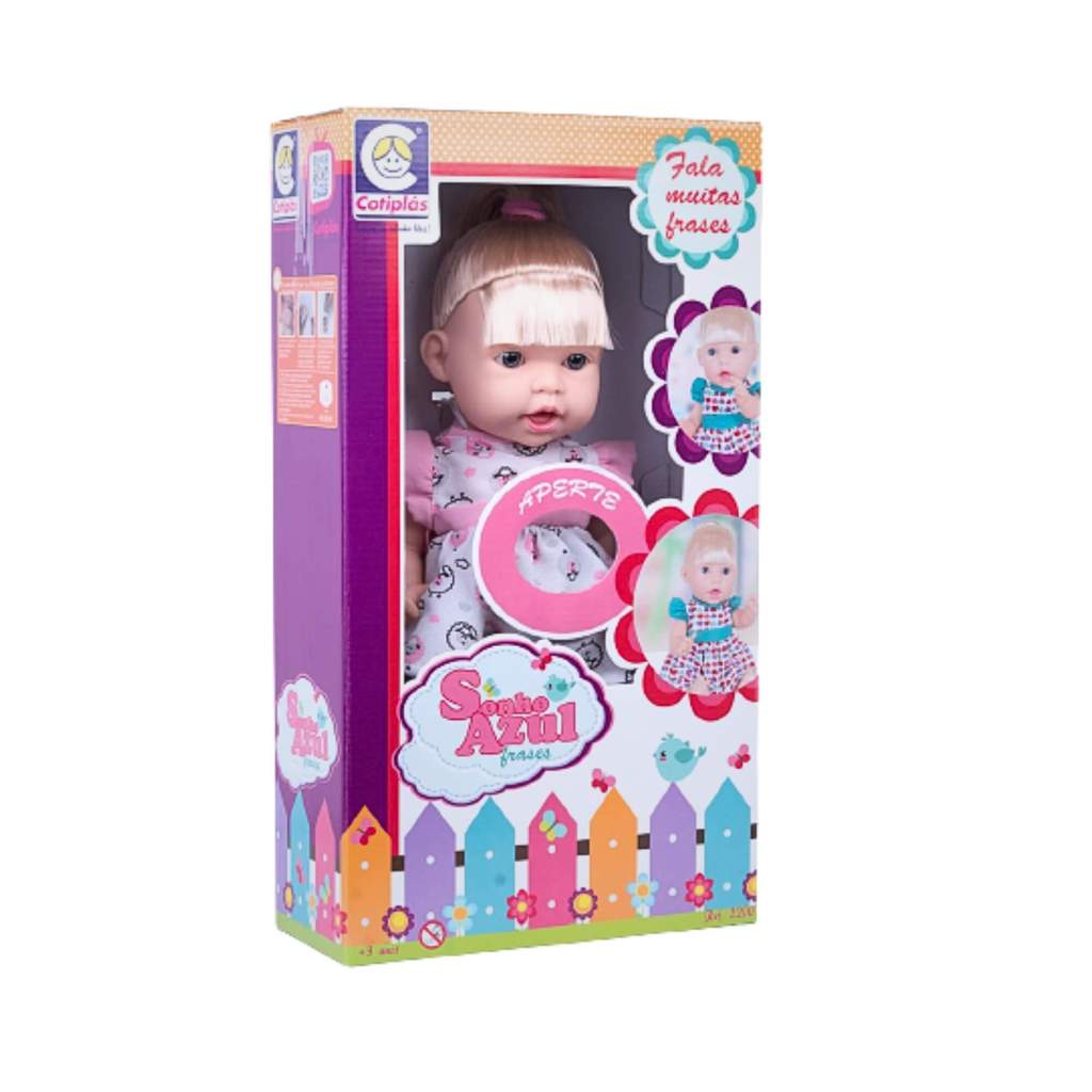 Brinquedo Boneca Sonho Azul Loira Fala Diversas Frases Plástico Vinil 3+ Anos Cotiplas - 2200