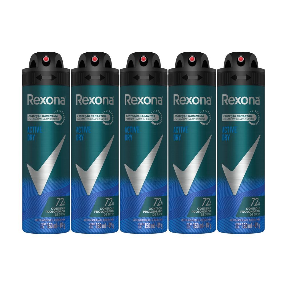 Kit 5 Desodorante Rexona Men Active Dry Aerosol Antitranspirante 72h 150ml em Oferta na Shopee