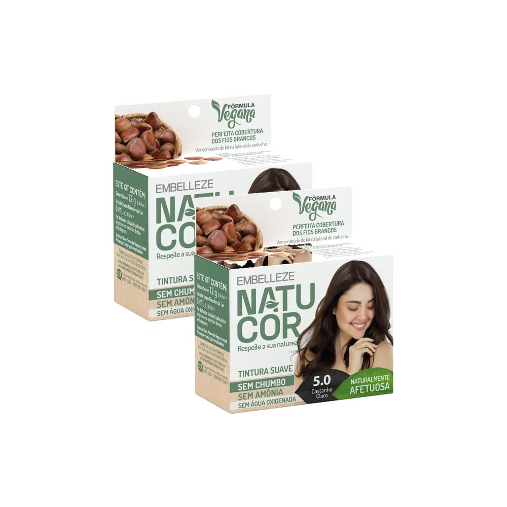 Kit 2 Tintura Pó Natucor Embelleze Castanho Claro 5.0 Kit