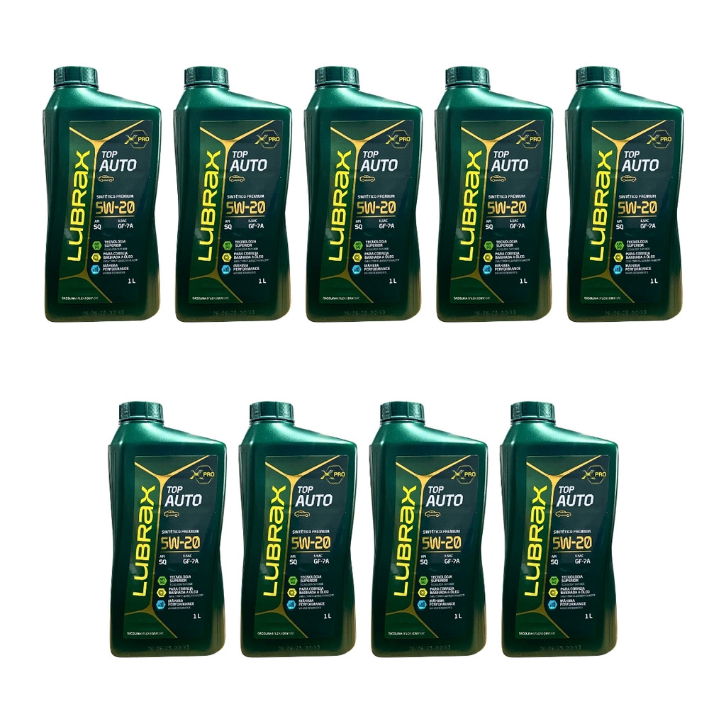 Kit 9 Litros Oleo Lubrax Premium 5W20 Sintético API SQ SN SL