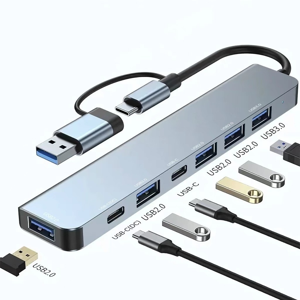 Hub Adaptador USB + Type-C 7 em 1 – USB 3.0 / USB 2.0 / USB/C DC / Suporte BC1.2 anjgg