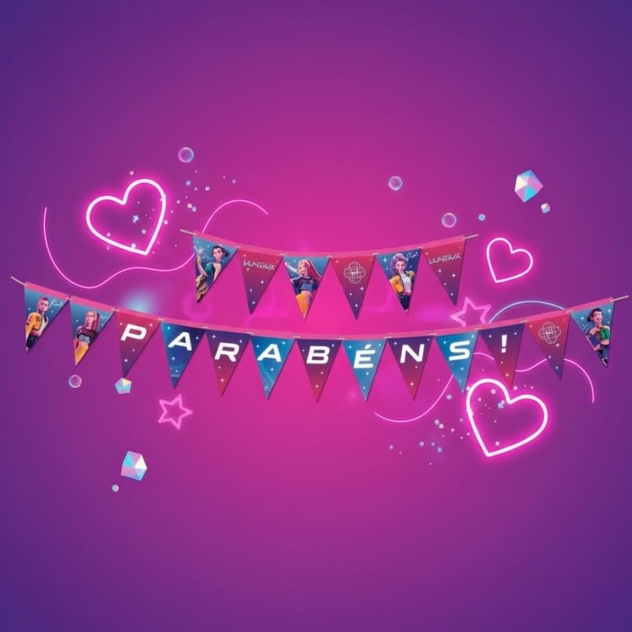 Faixa Decorativa "Parabéns" - Guerreiras do K-pop - 2,7m - 1 unidade - Festcolor - Rizzo