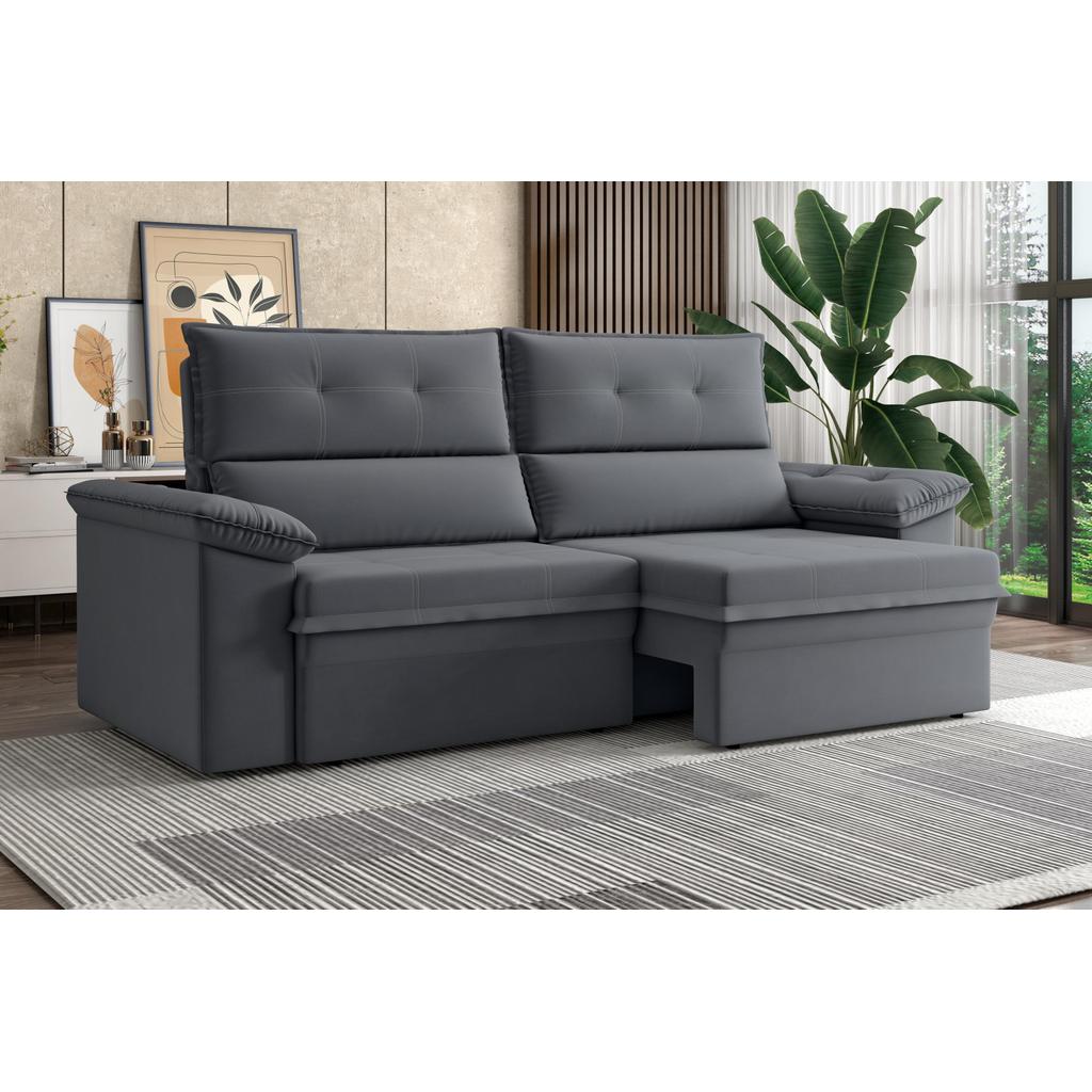 Sofá Nevasca 1,80m Retrátil Reclinável Suede Cinza XFlex Sofás