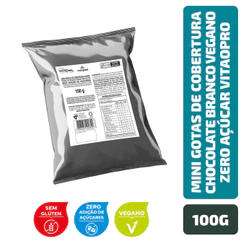 Mini Gotas de Cobertura sabor Chocolate Branco Vegano Zero Açúcar VitaoPRO 100g - Sem Glúten