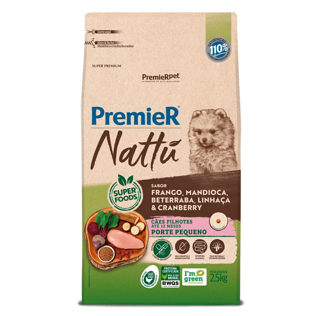 Ração para cães filhotes até 12 meses porte pequeno Premier Nattú - 2,5kg