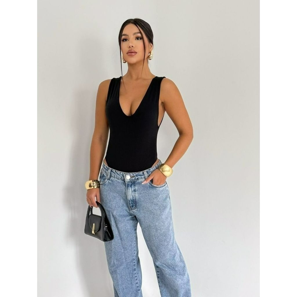 Body Feminino Regata gola V Com Forro Duplo Suplex Premium Blusa Decote V