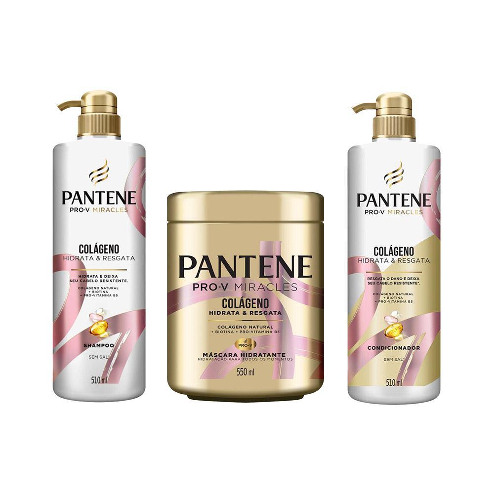 Kit Pantene Colágeno Hidrata e Resgata Shampoo 510ml + Condicionador 510ml + Máscara 550ml em Oferta na Shopee
