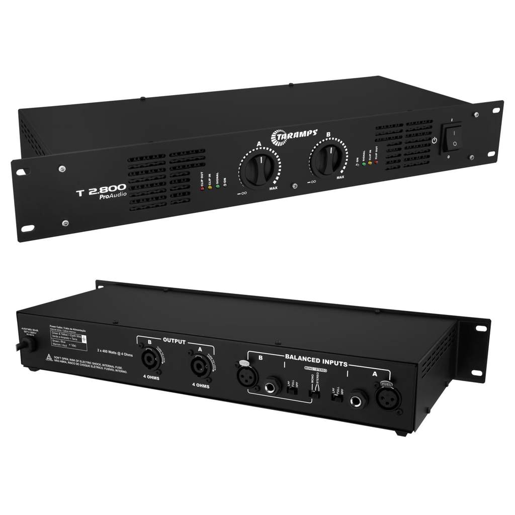 AMPLIFICADOR PROFISSIONAL TARAMPS T 2800 - 2 X 400 WATTS 4 OHMS