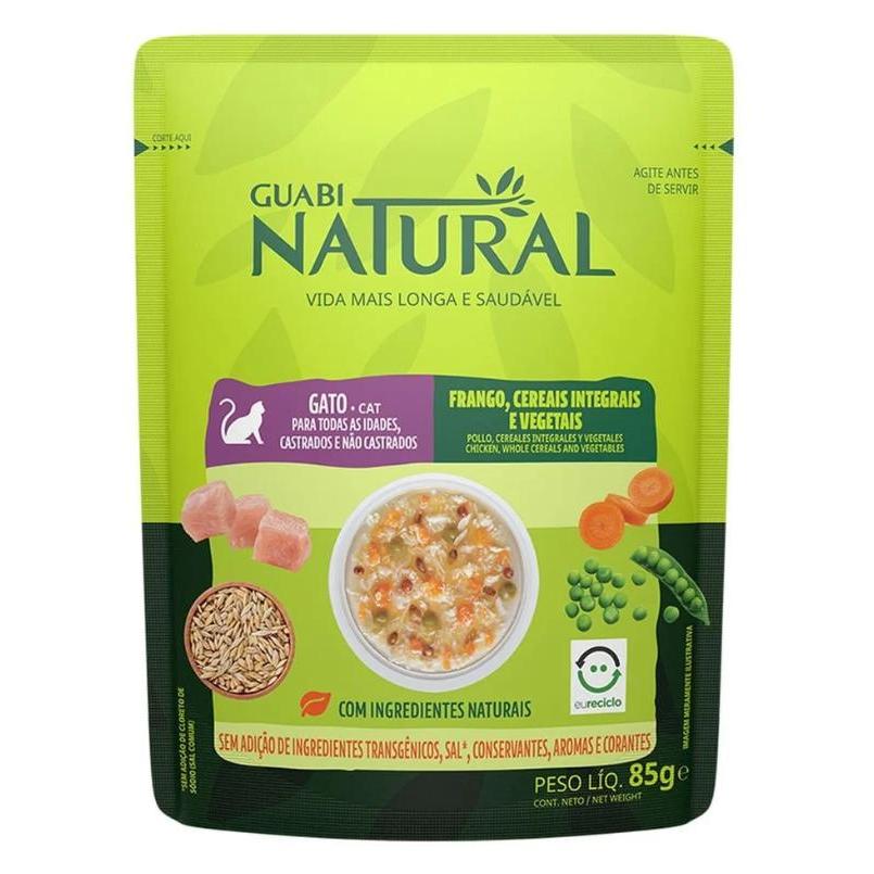 Sachê Guabi Natutal Frango,Cereais Integrais,Vegetais Gatos 85g em Oferta na Shopee