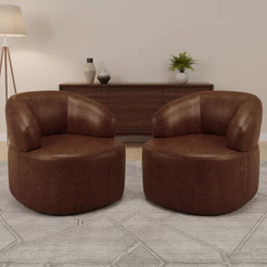 Kit 02 Poltronas Giratória Orgânica Para Sala de Estar Living Helena L02 Couríssimo Marrom - Lyam Decor