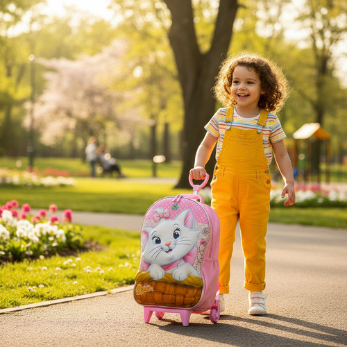 Mala Mochila Infantil C/ Rodinha Princesa Rosa Viagem Escola Mala Infantil Gatinha Marie