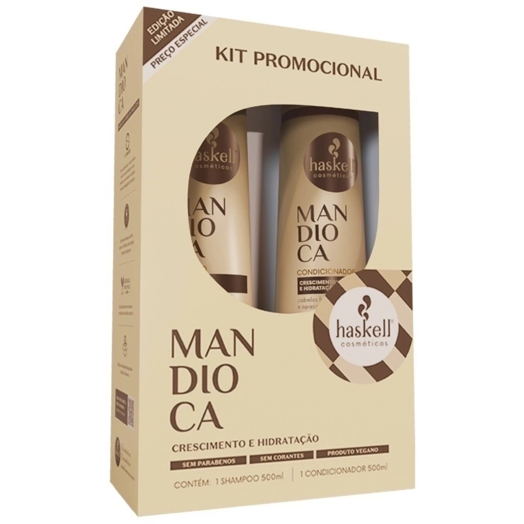 Kit Mandioca Haskell | Shampoo 500ml + Condicionador 500ml em Oferta na Shopee