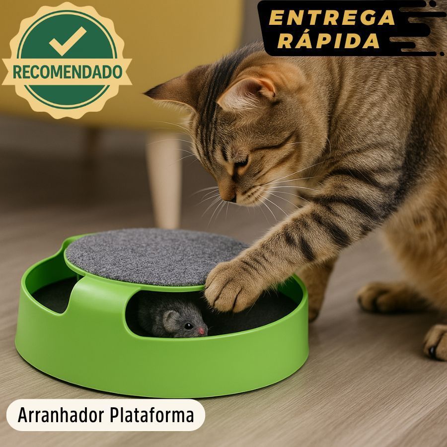 Arranhador Gato com Brinquedo Interativo Pegue o Rato Giratório Anti Estresse Resistente Durável