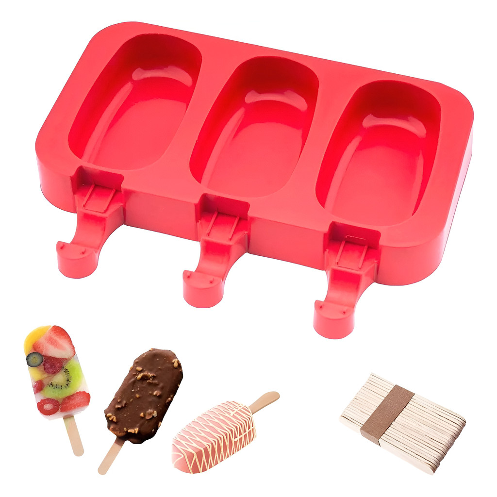 Forma De Silicone Molde para Picolé Tampa Com 100 Palitos em Oferta na Shopee