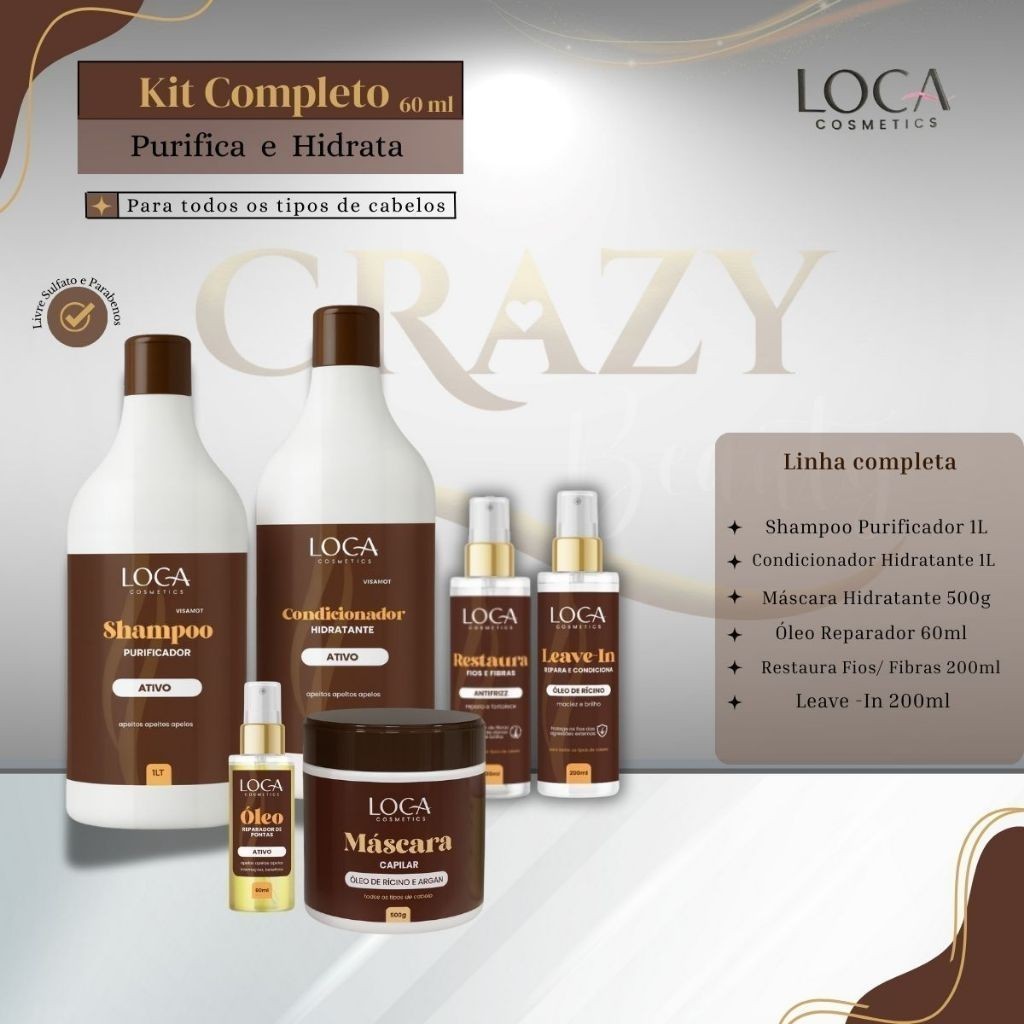 Kit Capilar Completo LOCA Cosmetics Profissional - Cronograma Completo 6 Itens