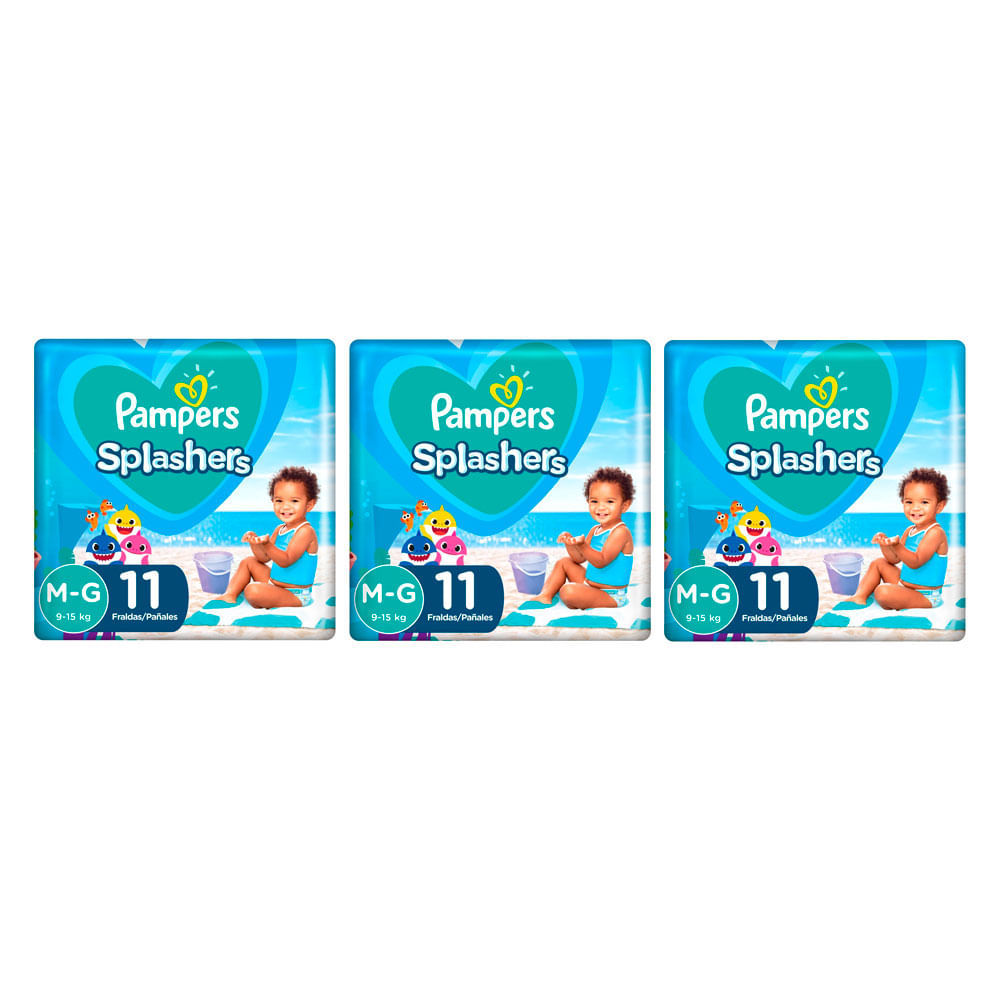 Kit 3 Fralda Pampers Splashers Baby Shark Tamanho M/G com 11 Fraldas Descartáveis em Oferta na Shopee