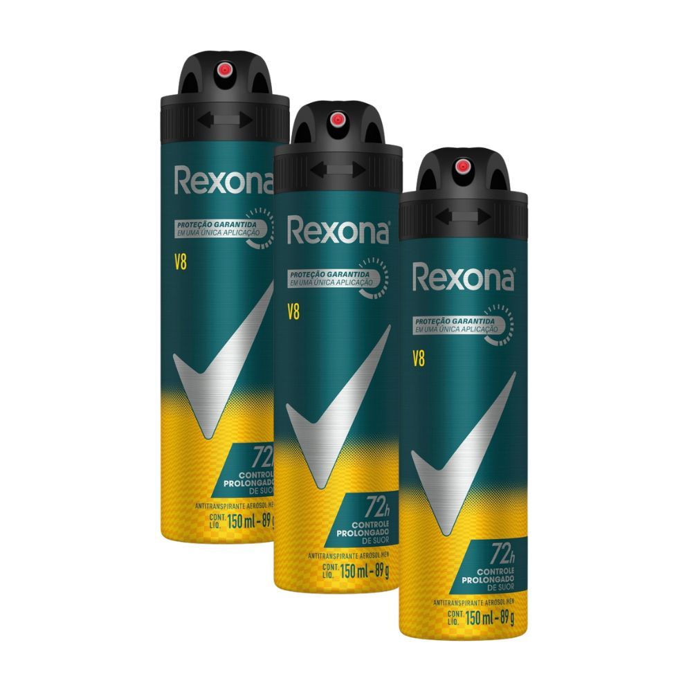 Kit 3 Desodorante Antitranspirante Aerosol Masculino Rexona V8 72 horas 150ml em Oferta na Shopee