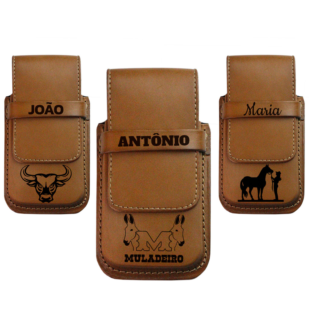Capinha Bainha Personalizada para Celular Smartphone em Couro 100% Legítimo, Lisa, Natural