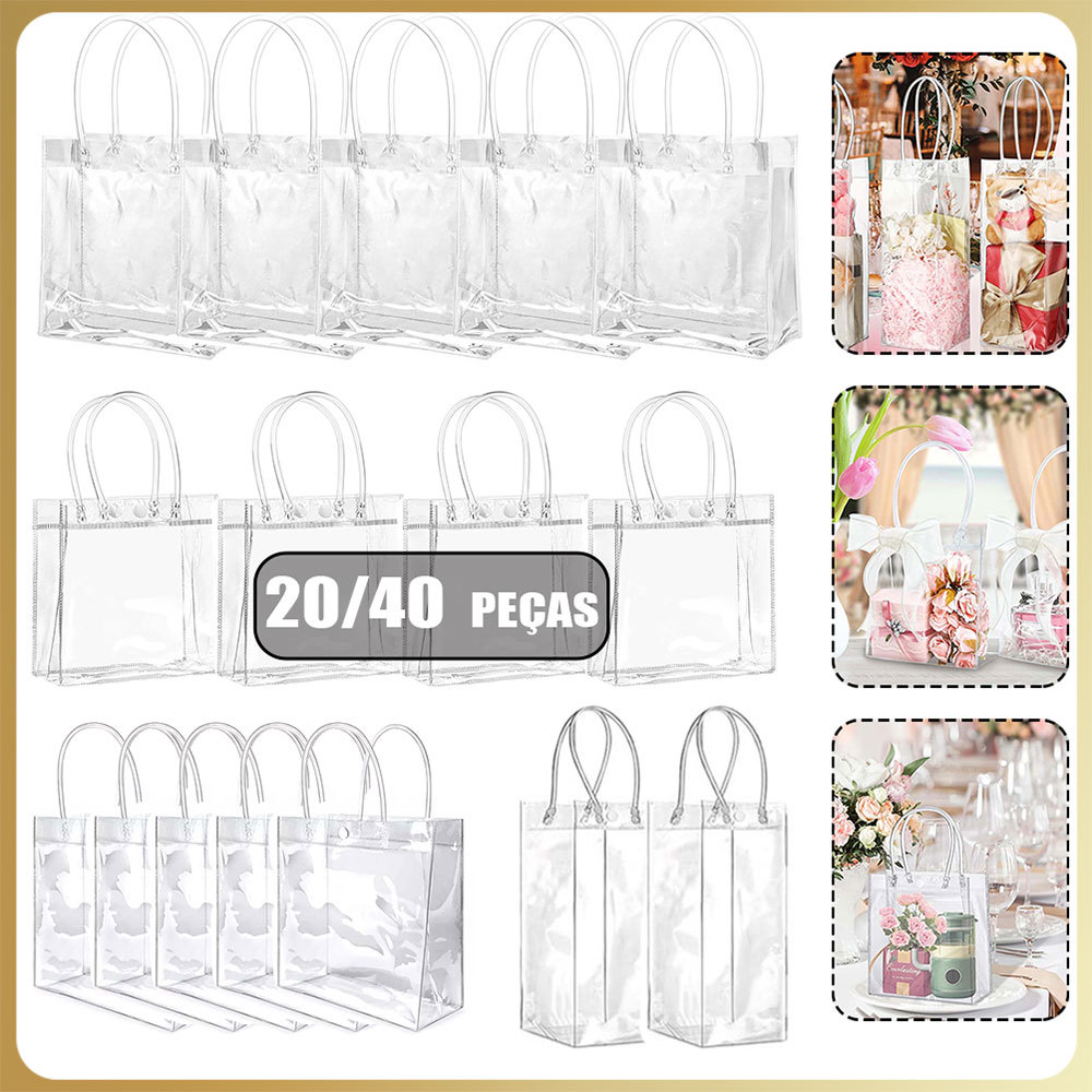 20/40 peças bolsa de lembrança bolsa transparente sacola festa de noiva bebê batismo em Oferta na Shopee
